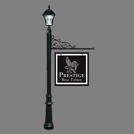 QUALARC Sign System w/Bayview Solar Lamp & Fluted Base, Black color REPST-800-BL-SL